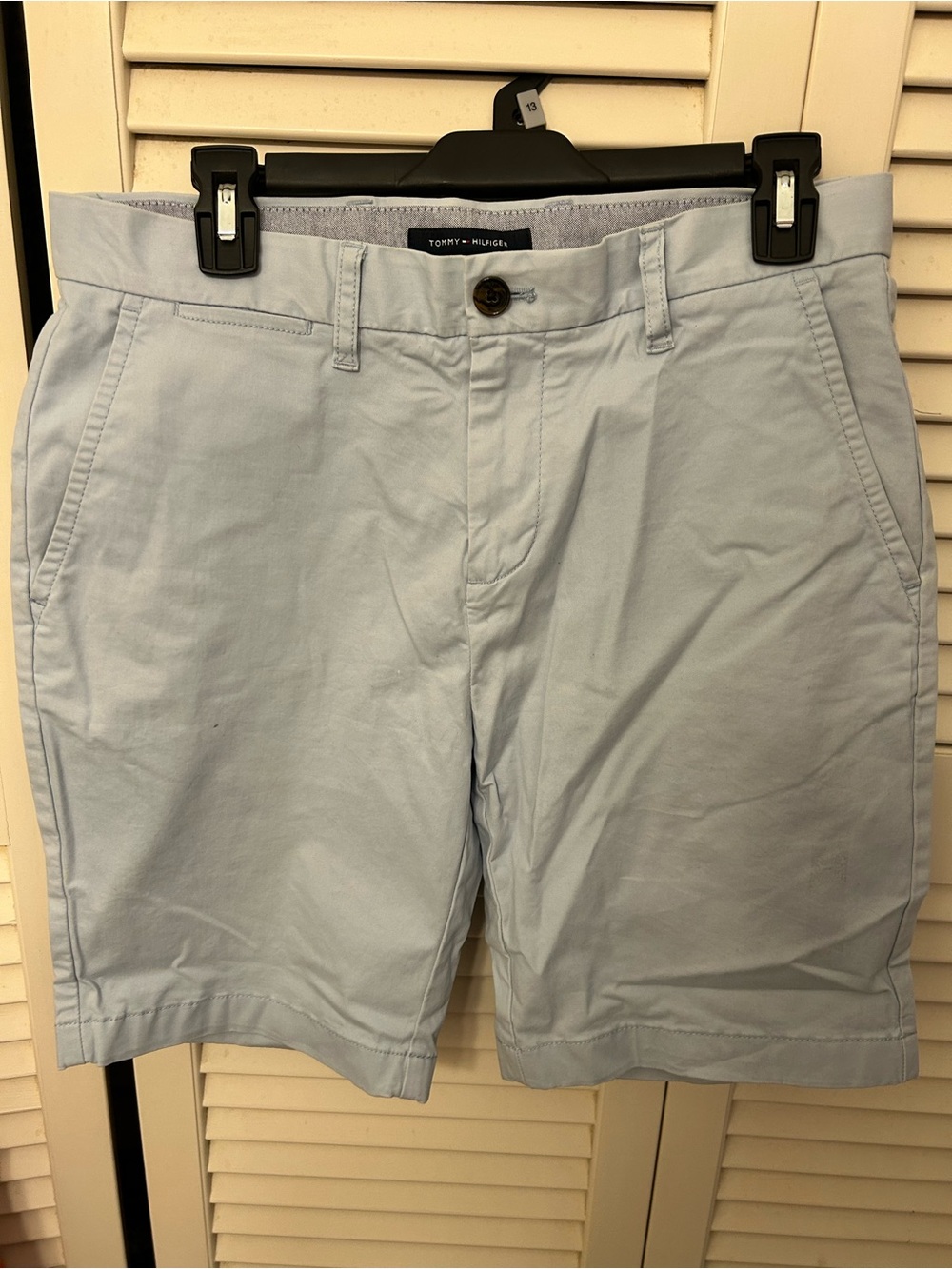 Tommy Hilfiger Light Blue Flat-Front Cotton Shorts